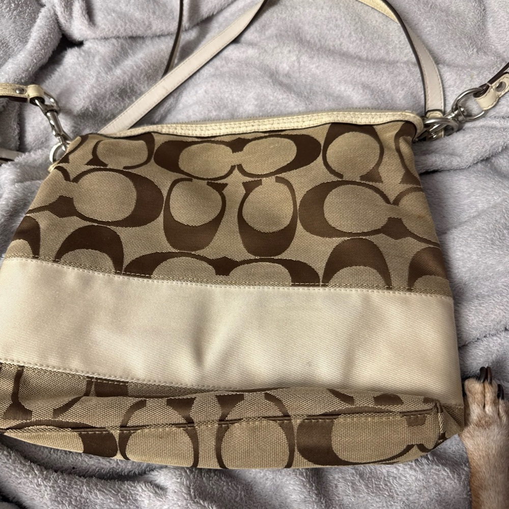 Coach signature C Purse Tan Brown and Cream Stripe